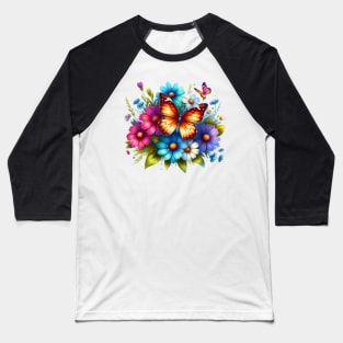 A butterfly decorated with beautiful colorful flowers. Baseball T-Shirt